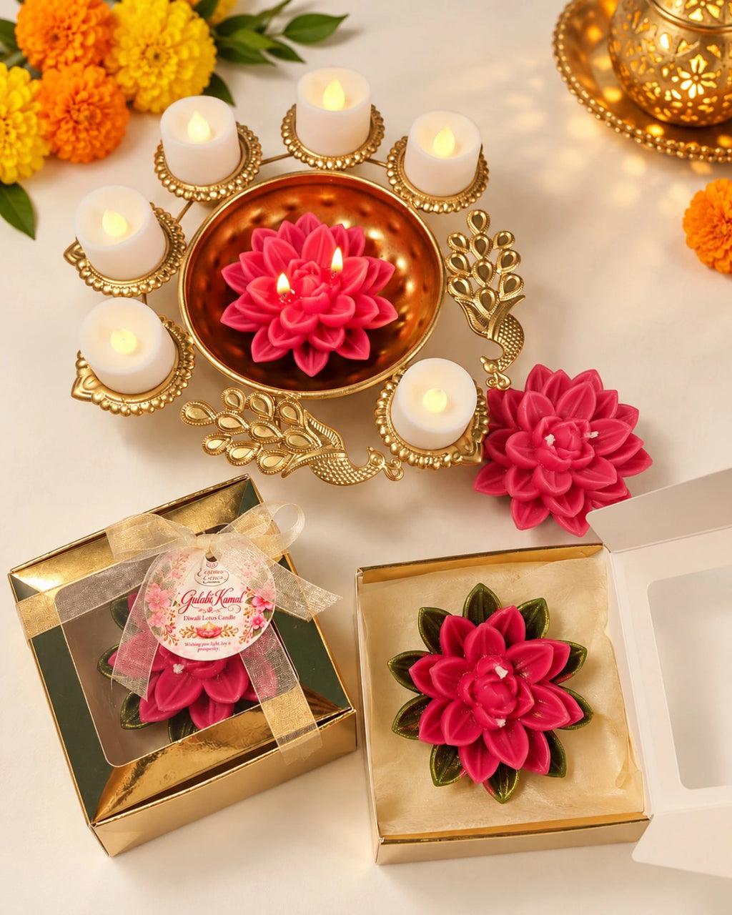 Gulabi Kamal (Pink Lotus) Diwali Pillar Candle