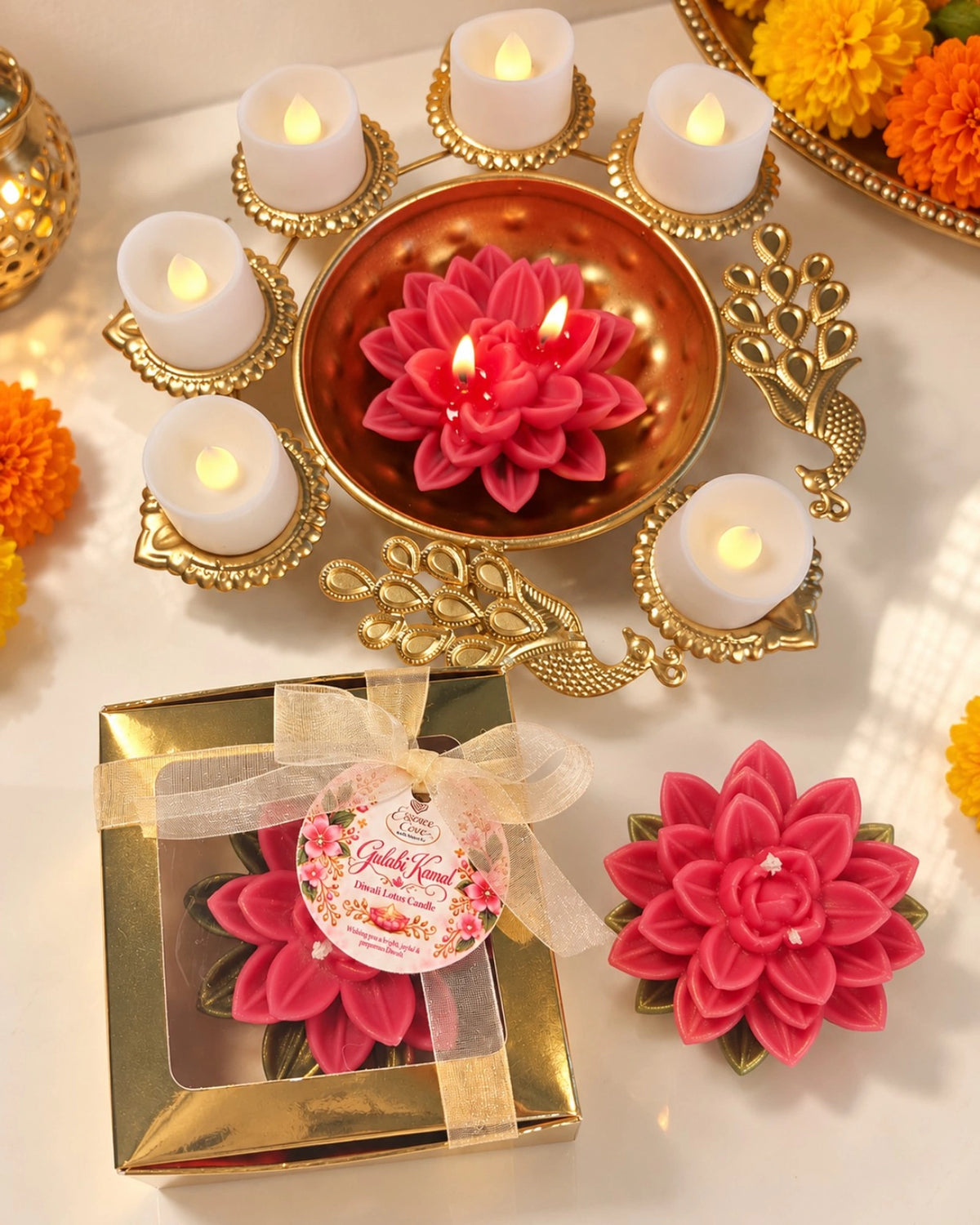Gulabi Kamal (Pink Lotus) Diwali Pillar Candle