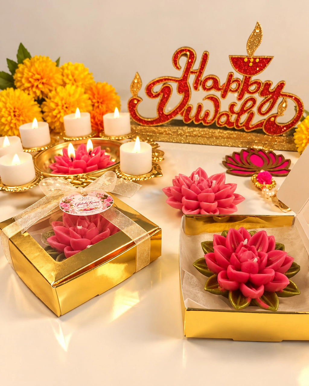 Gulabi Kamal (Pink Lotus) Diwali Pillar Candle