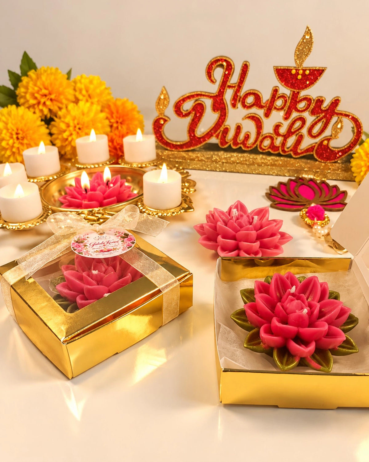 Gulabi Kamal (Pink Lotus) Diwali Pillar Candle