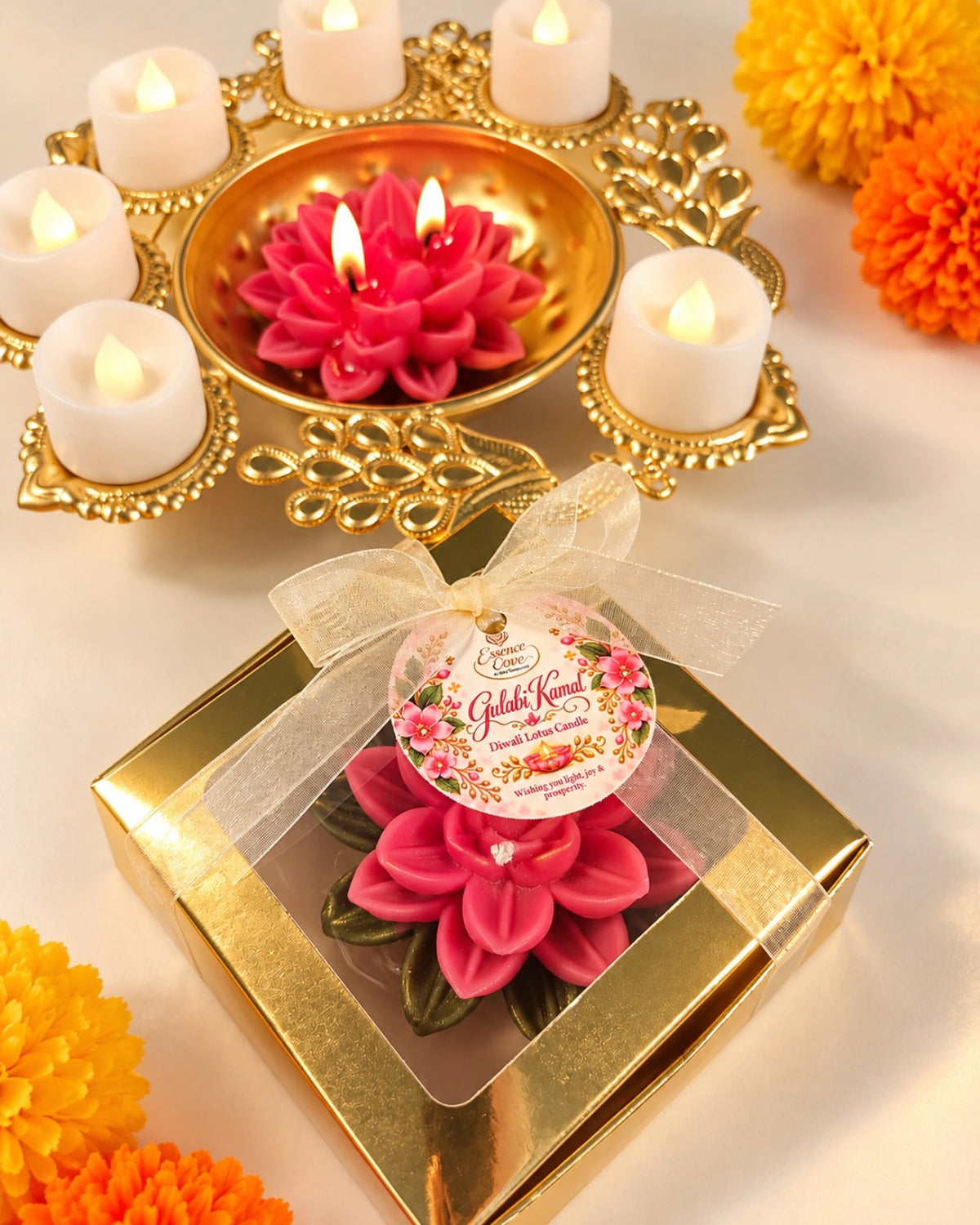Gulabi Kamal (Pink Lotus) Diwali Pillar Candle