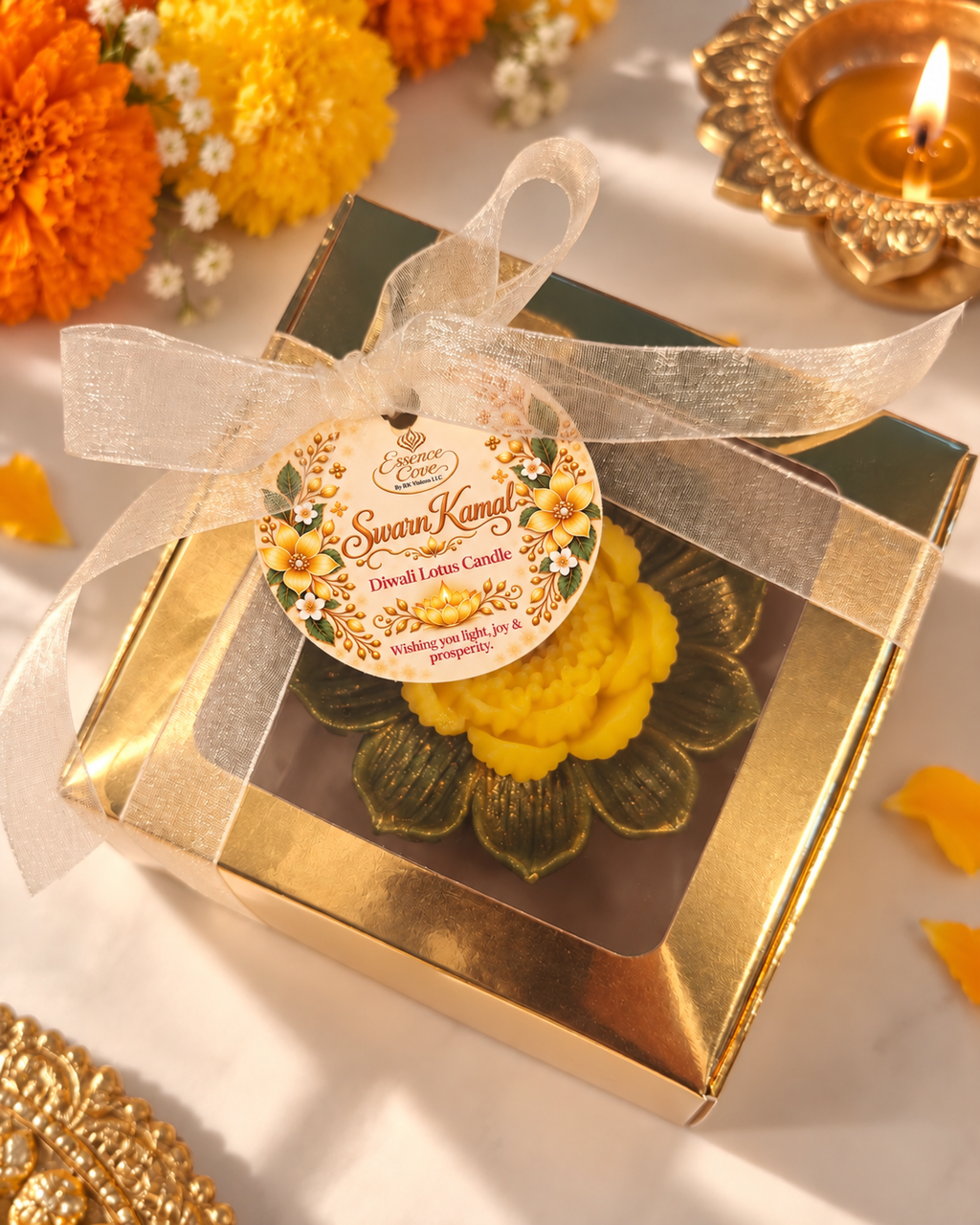 Swarn Kamal (Yellow Lotus) Diwali Pillar Candle