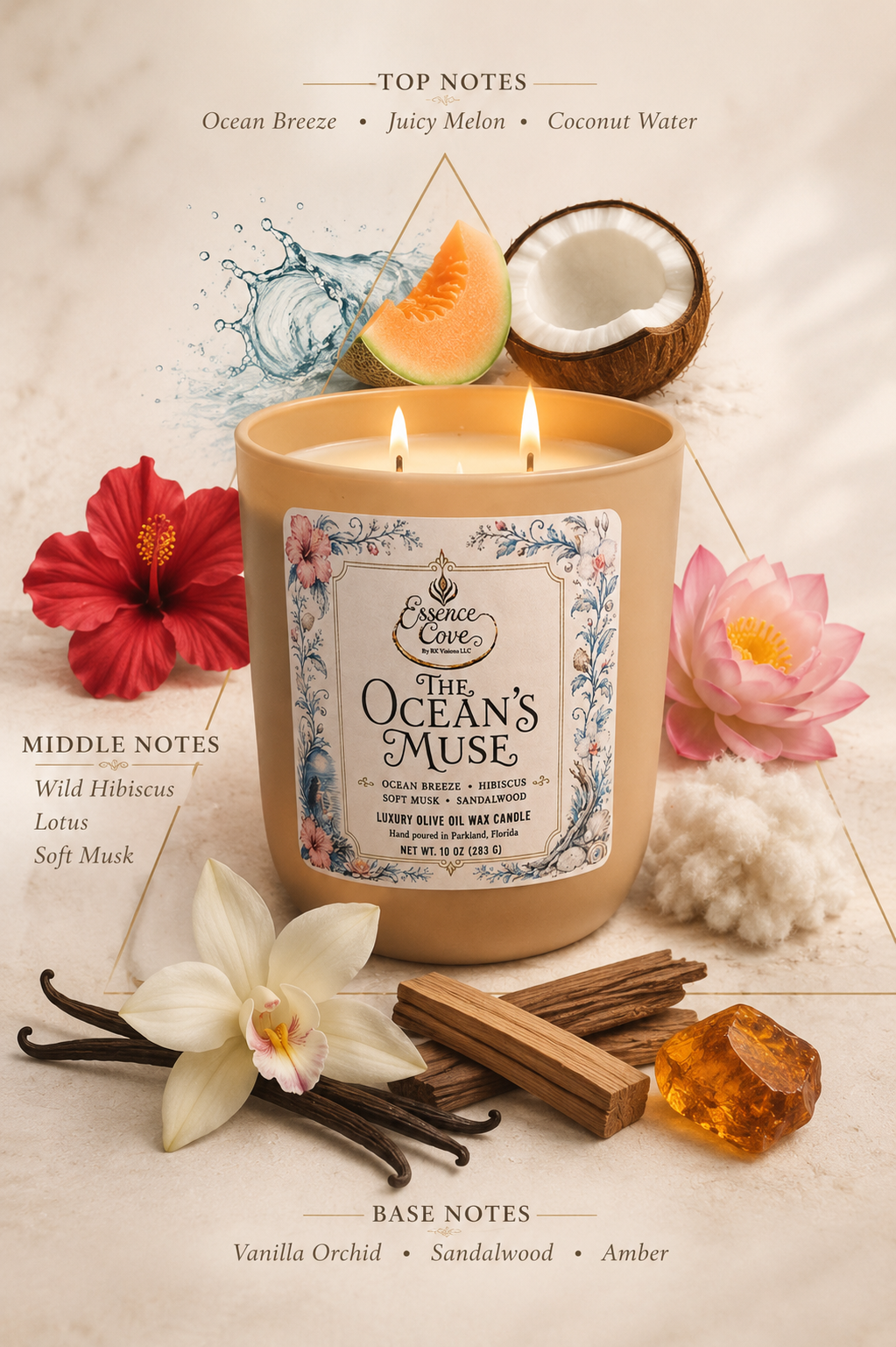The Ocean's Muse Luxury Olive Oil Wax Candle - 10oz