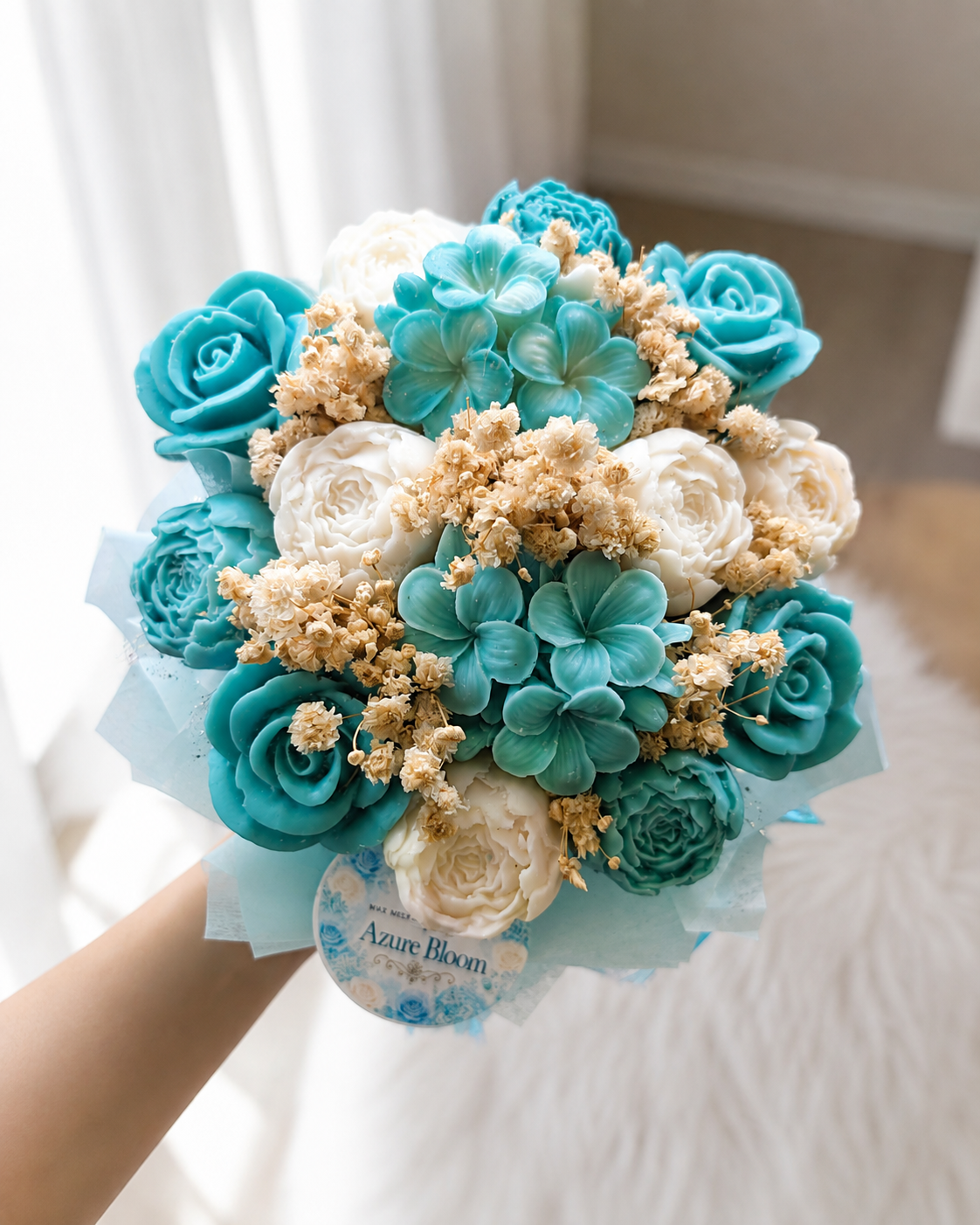 Azure Bloom Scented Wax Flower Candle Bouquet Box