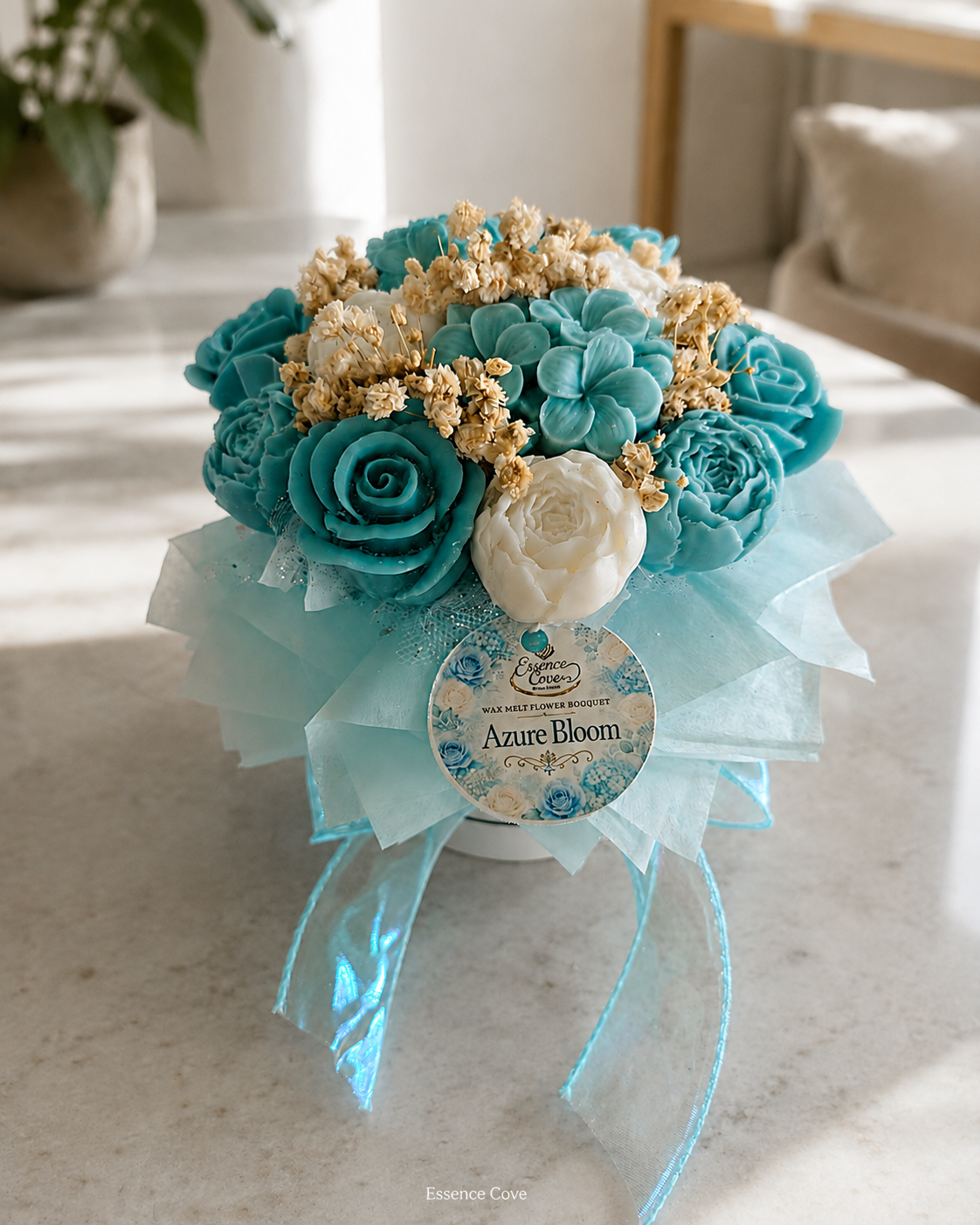 Azure Bloom Scented Wax Flower Candle Bouquet Box