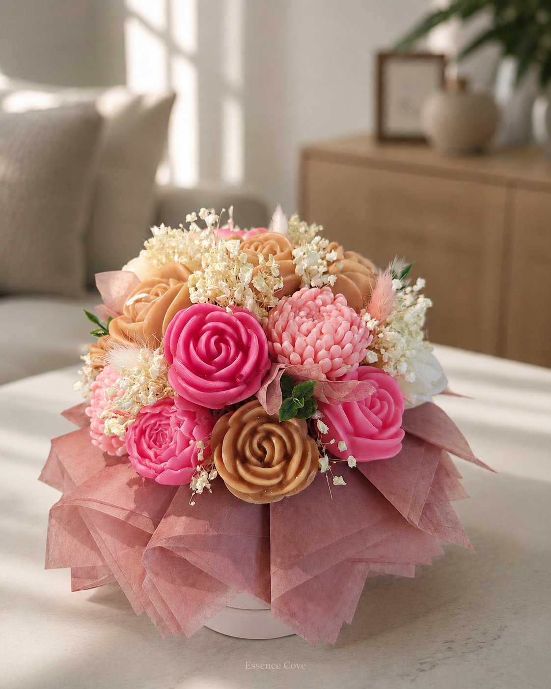 Blush Haven Scented Wax Flower Candle Bouquet Box