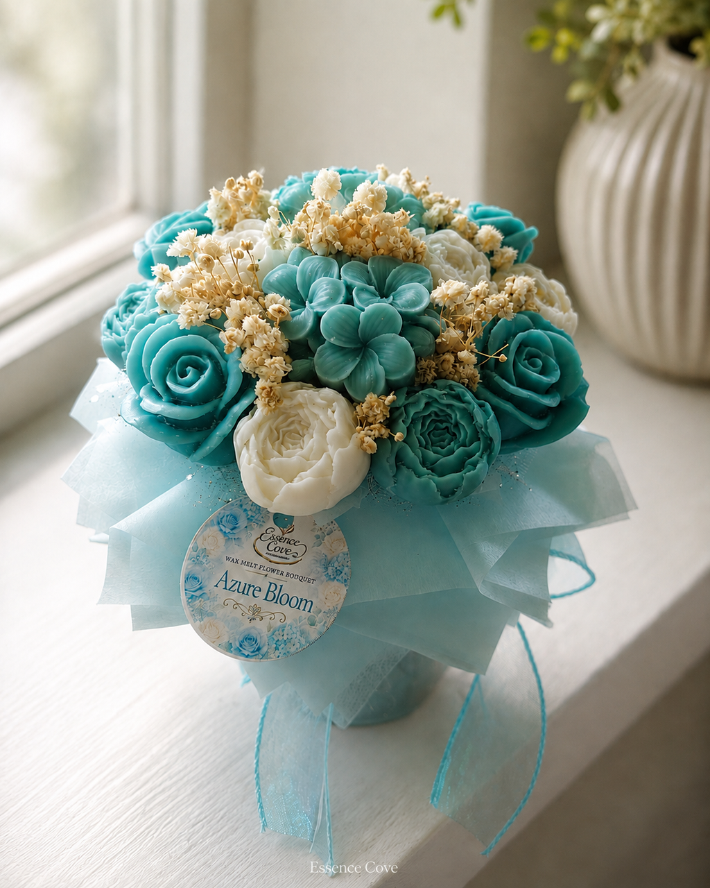 Azure Bloom Scented Wax Flower Candle Bouquet Box