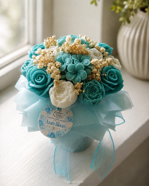 Azure Bloom Scented Wax Flower Candle Bouquet Box