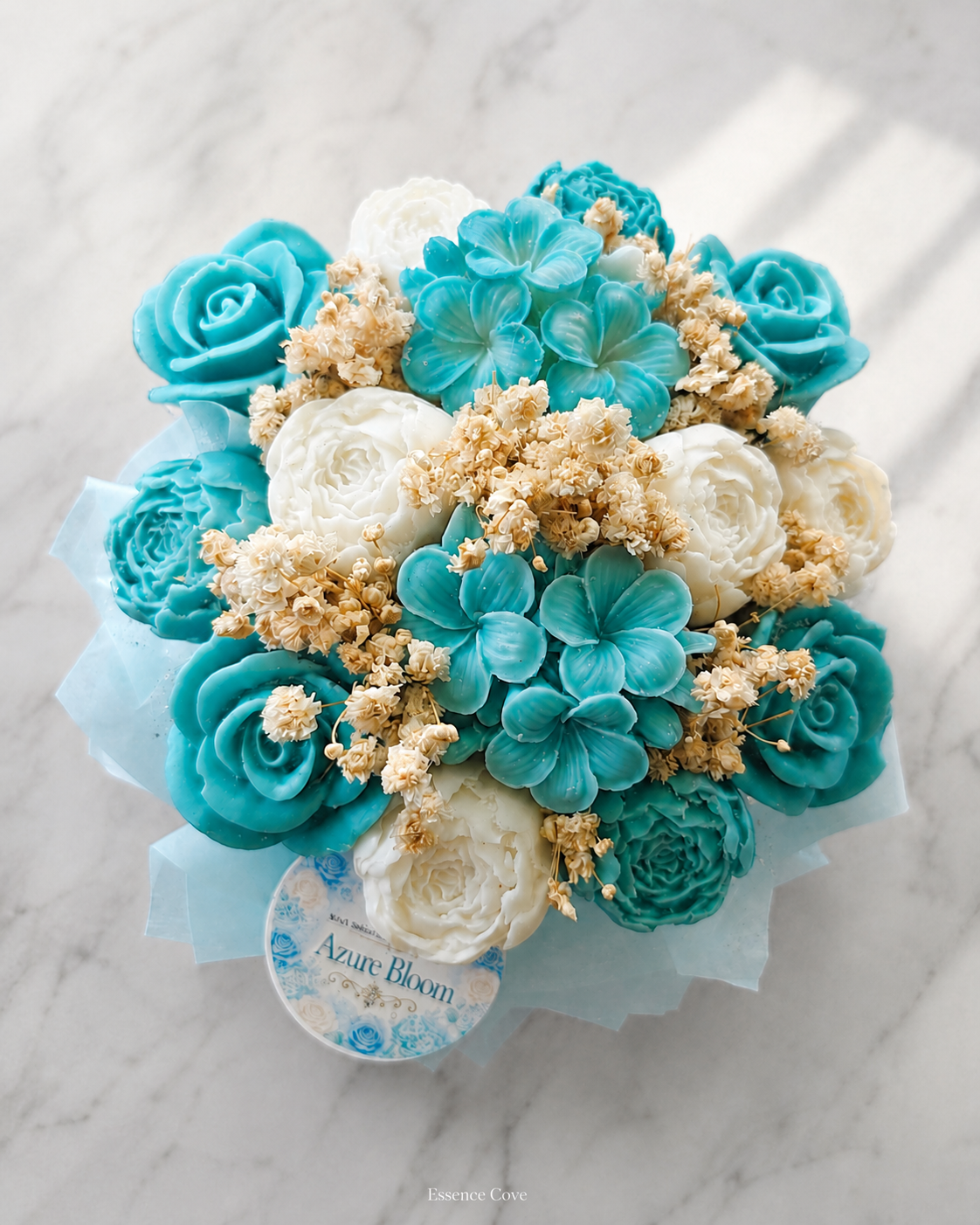 Azure Bloom Scented Wax Flower Candle Bouquet Box