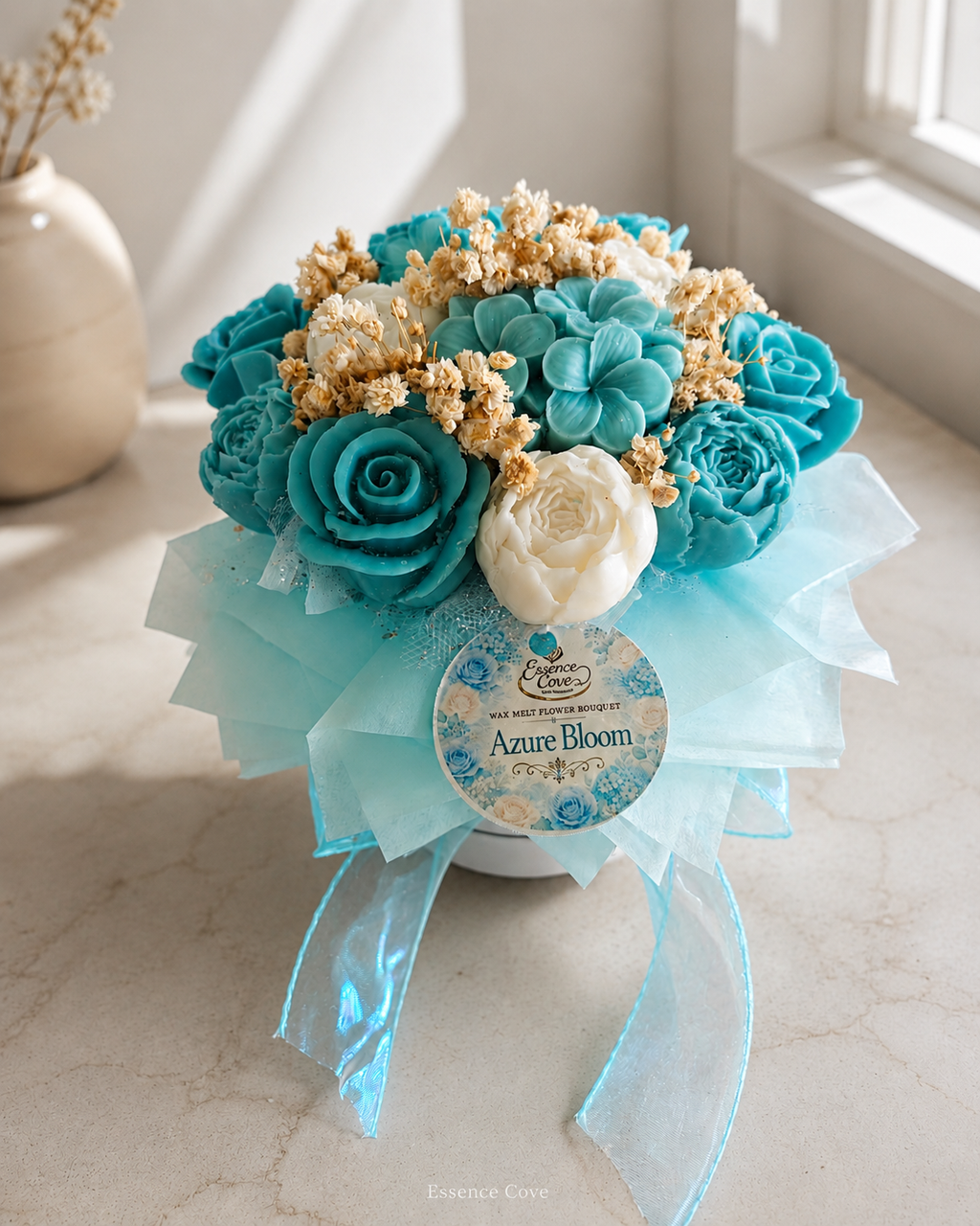 Azure Bloom Scented Wax Flower Candle Bouquet Box