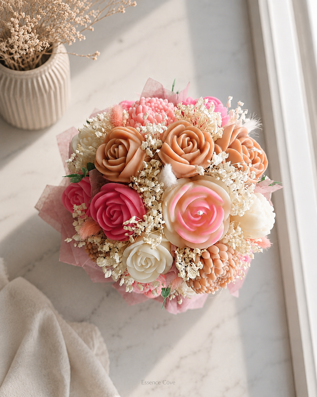Blush Haven Scented Wax Flower Candle Bouquet Box