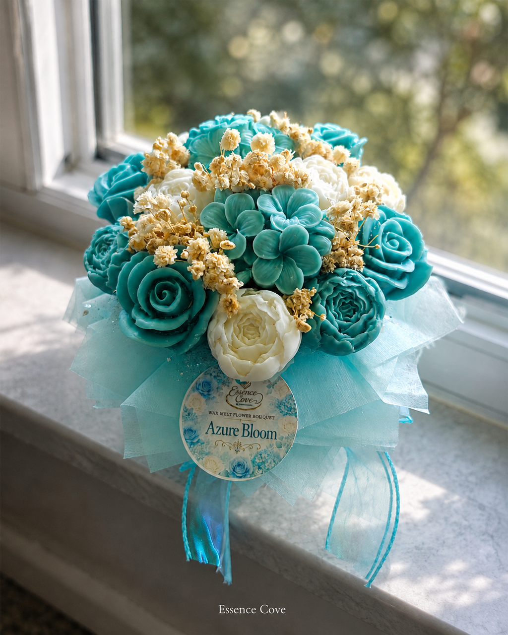 Azure Bloom Scented Wax Flower Candle Bouquet Box