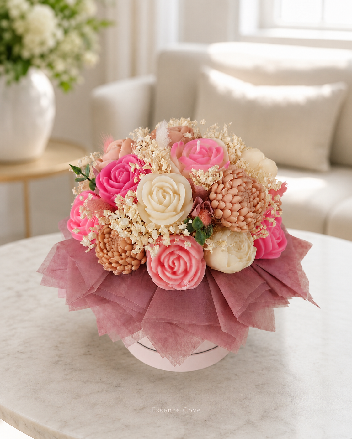Blush Haven Scented Wax Flower Candle Bouquet Box