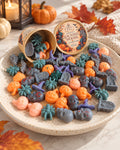 Haunted Woods Halloween coconut soy wax melts in pumpkin, skull, bat, spider, witch hat and tombstone shapes