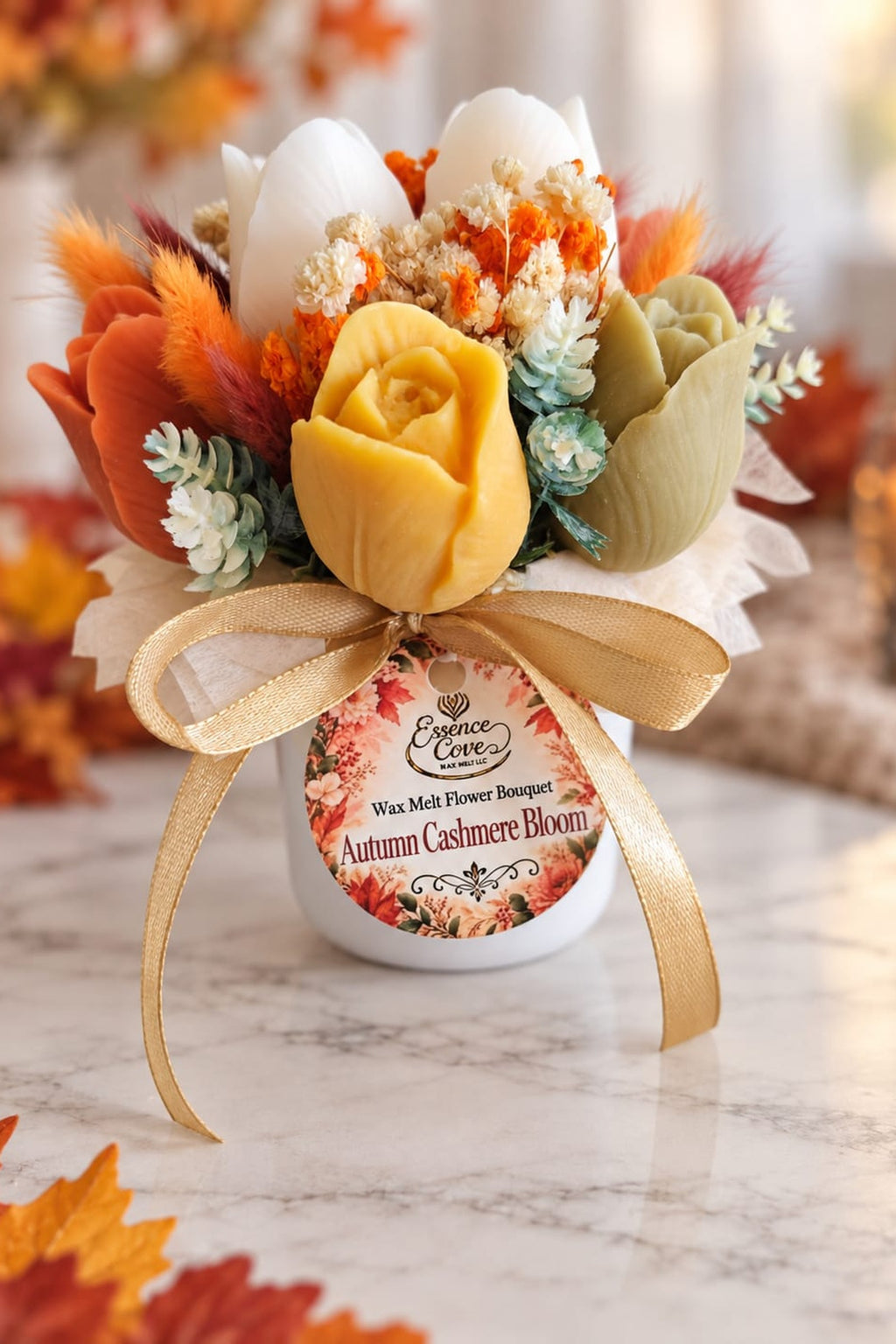 Autumn Cashmere Bloom- Scented Wax Flower Tulip Bouquet Jars