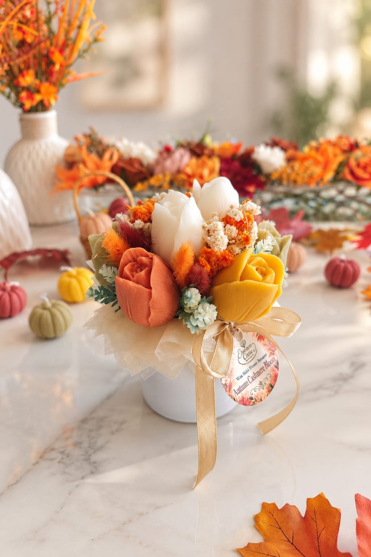 Autumn Cashmere Bloom- Scented Wax Flower Tulip Bouquet Jars