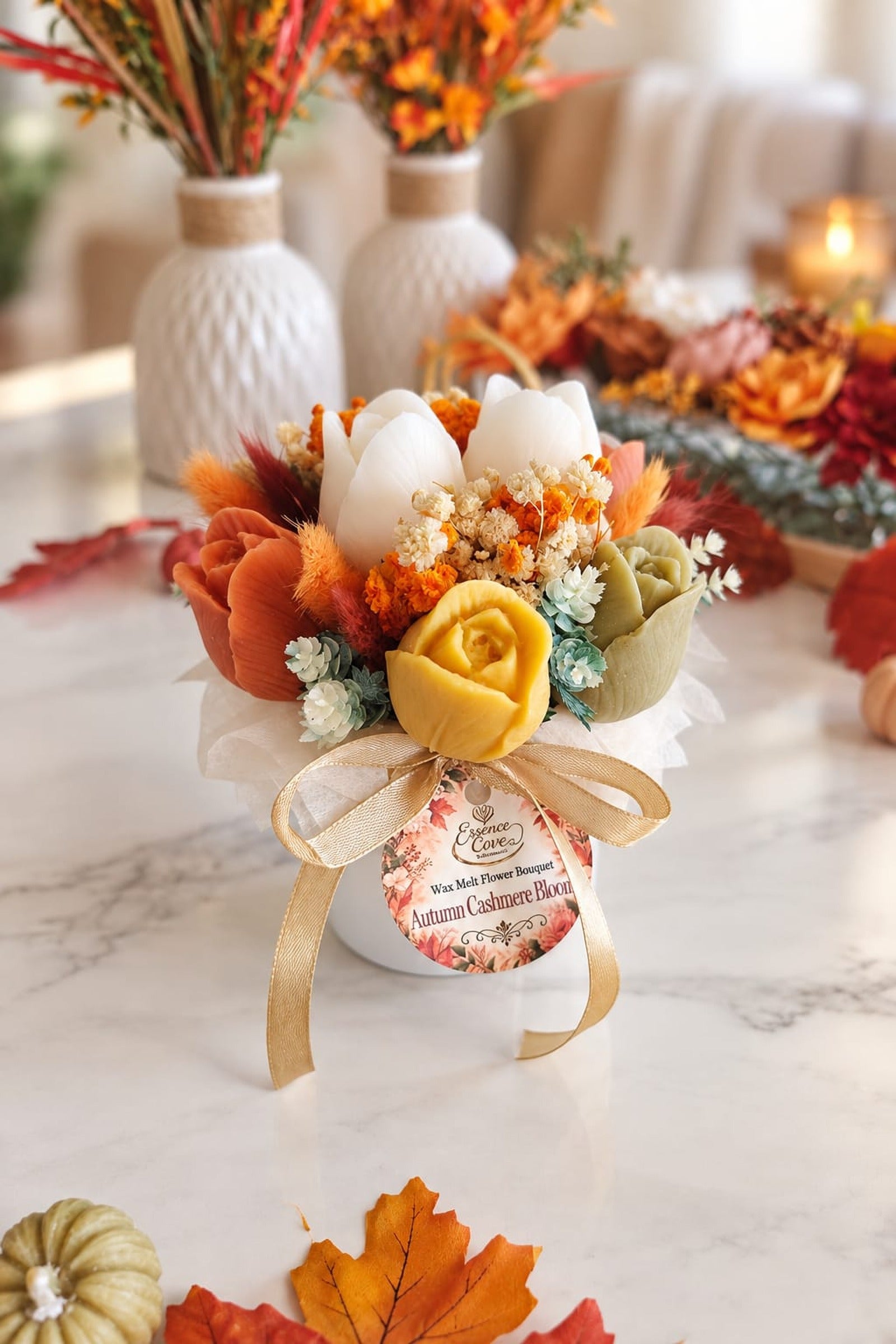 Autumn Cashmere Bloom- Scented Wax Flower Tulip Bouquet Jars