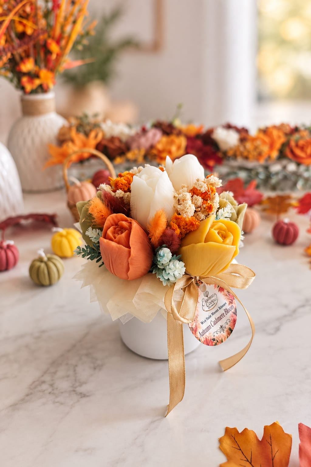 Autumn Cashmere Bloom- Scented Wax Flower Tulip Bouquet Jars