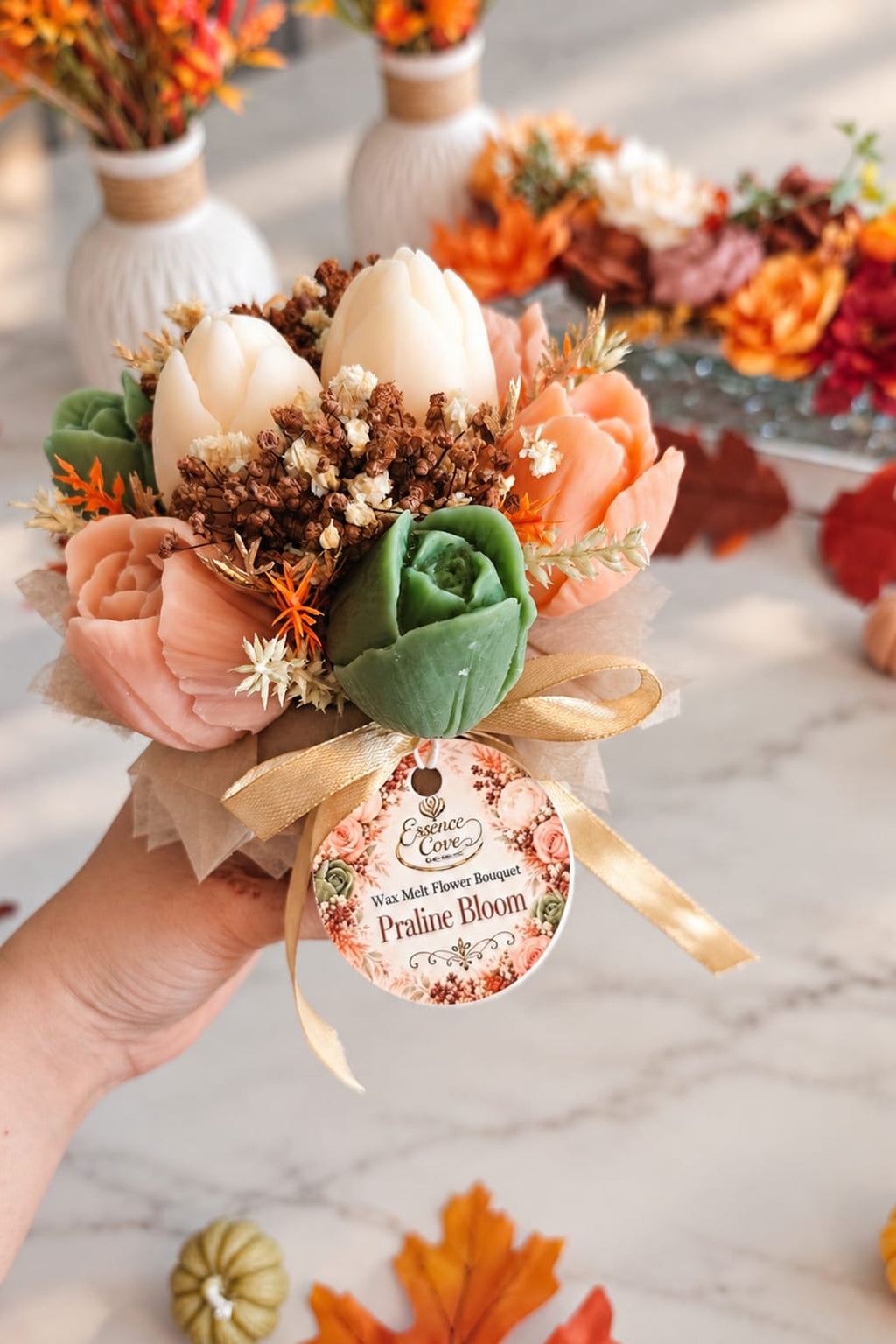 Praline Bloom- Scented Wax Flower Tulip Bouquet Jars