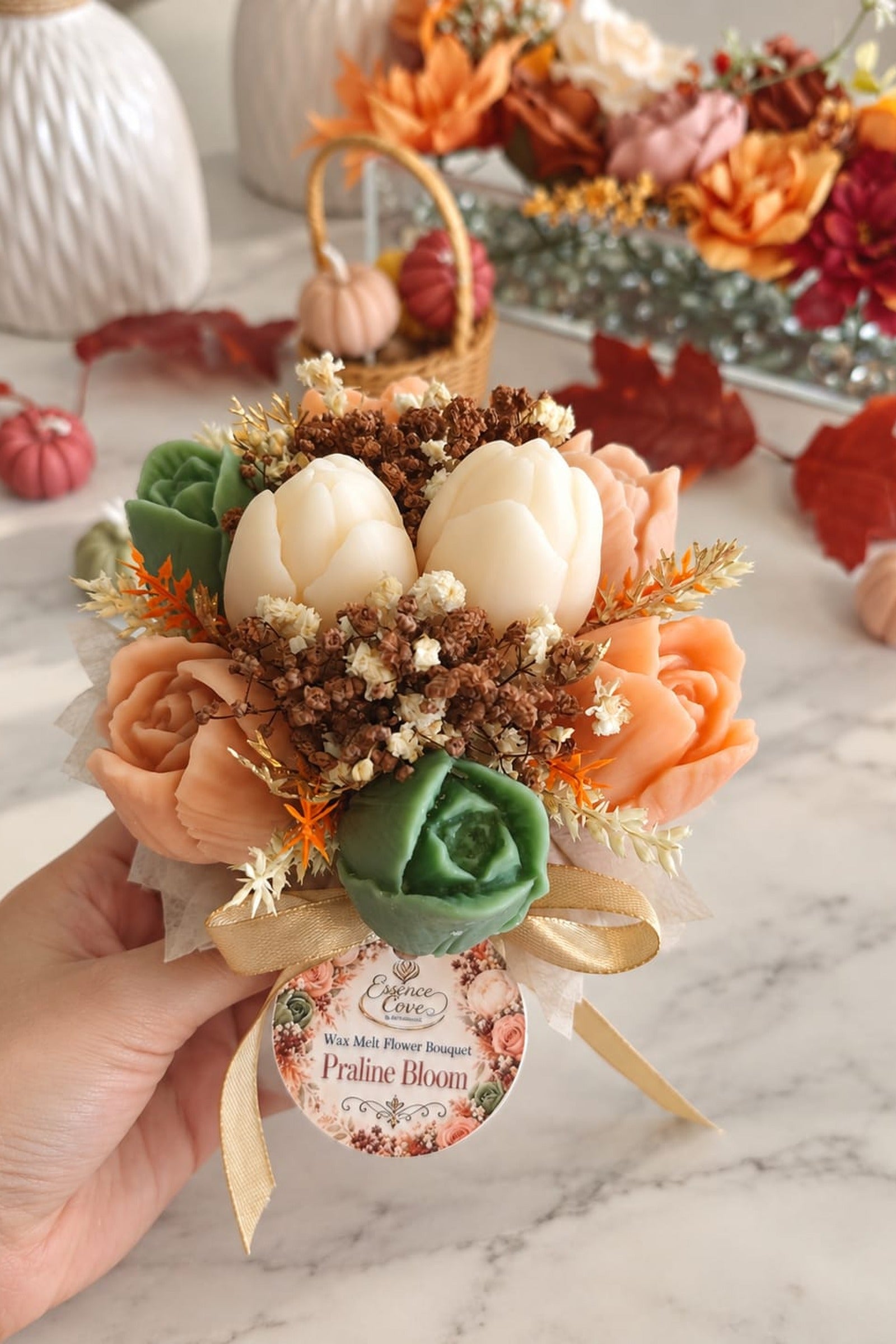 Praline Bloom- Scented Wax Flower Tulip Bouquet Jars