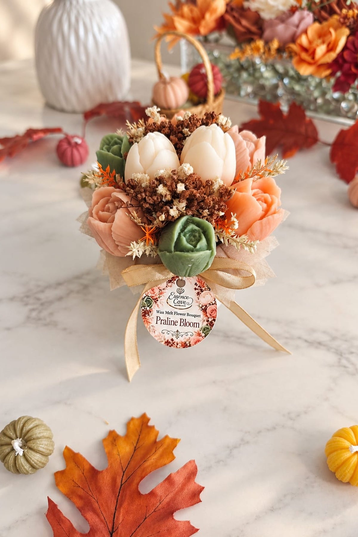 Praline Bloom- Scented Wax Flower Tulip Bouquet Jars
