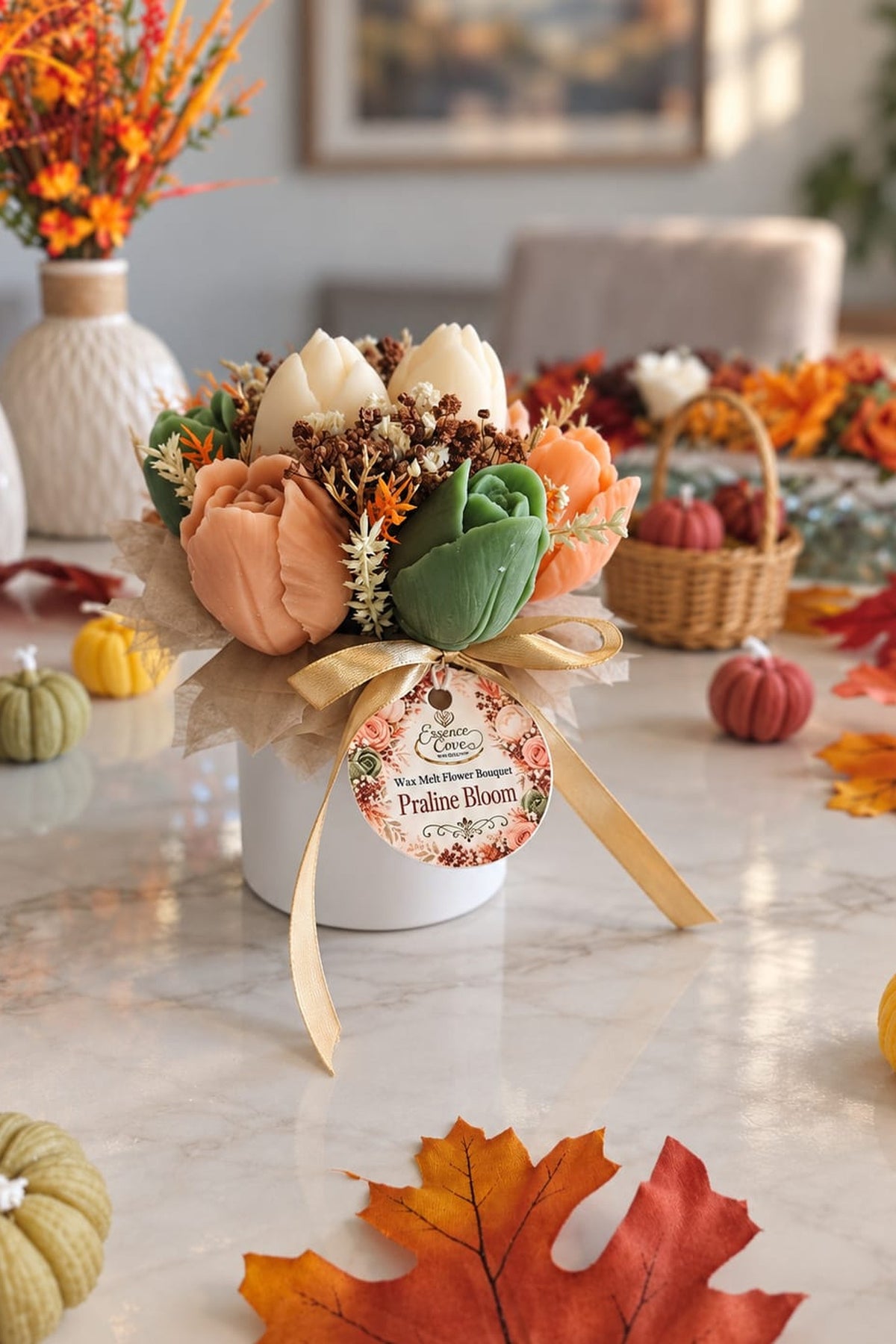 Praline Bloom- Scented Wax Flower Tulip Bouquet Jars