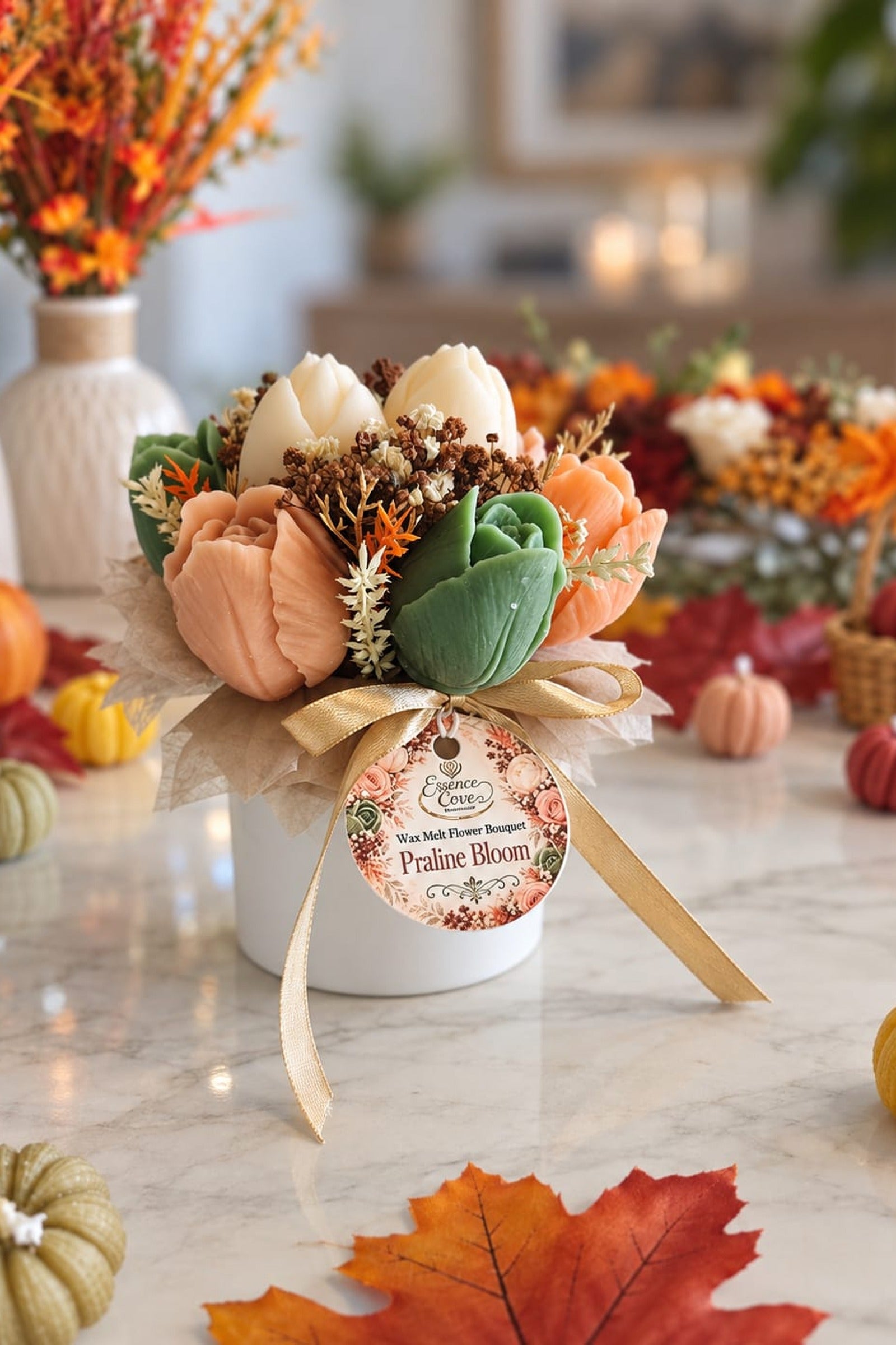 Praline Bloom- Scented Wax Flower Tulip Bouquet Jars