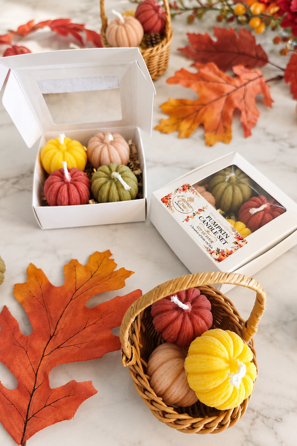 Pumpkin Candle Set - Fall Pillar Candles
