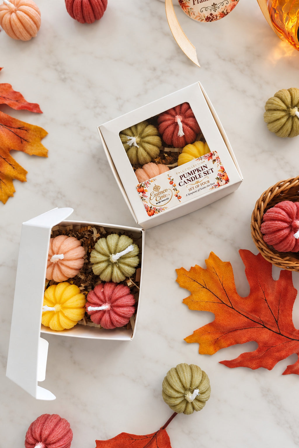 Pumpkin Candle Set - Fall Pillar Candles