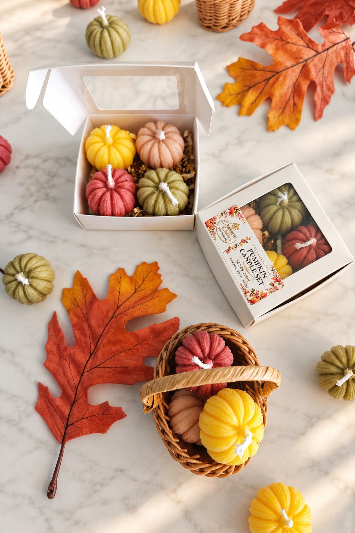 Pumpkin Candle Set - Fall Pillar Candles