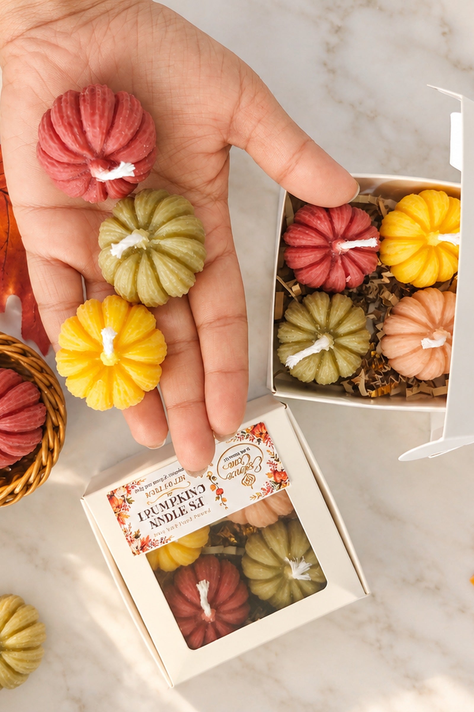 Pumpkin Candle Set - Fall Pillar Candles