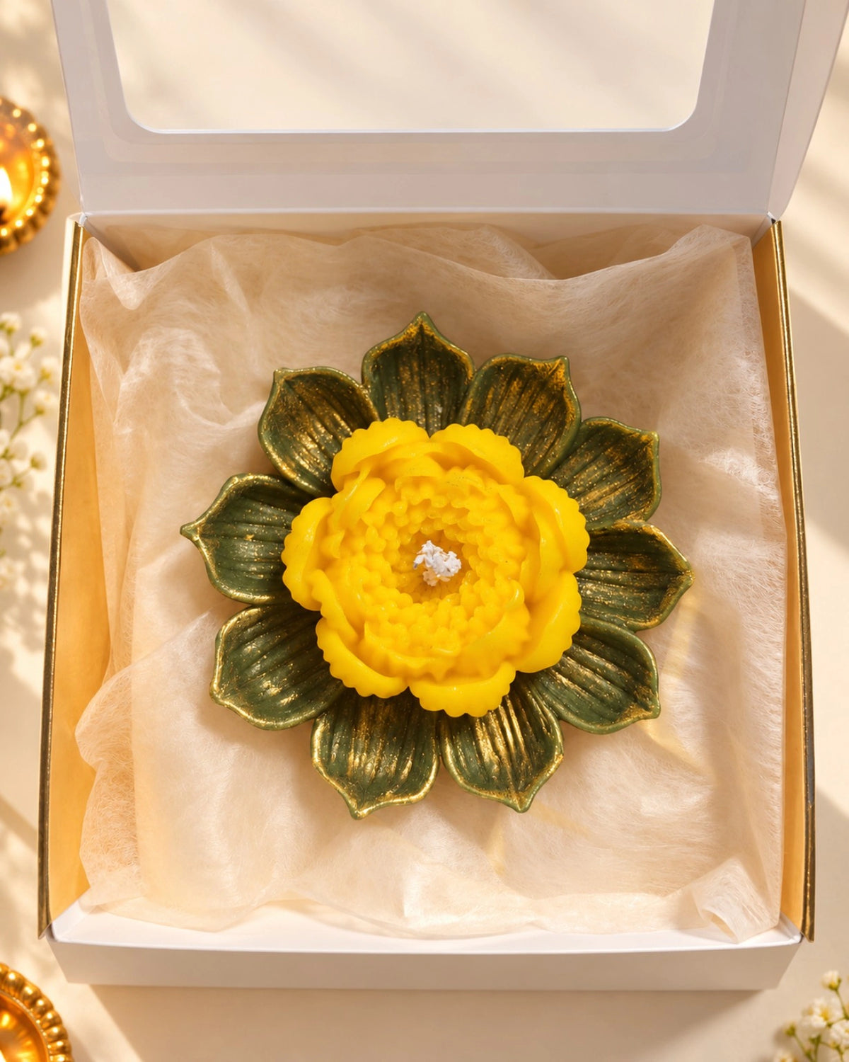 Swarn Kamal (Yellow Lotus) Diwali Pillar Candle