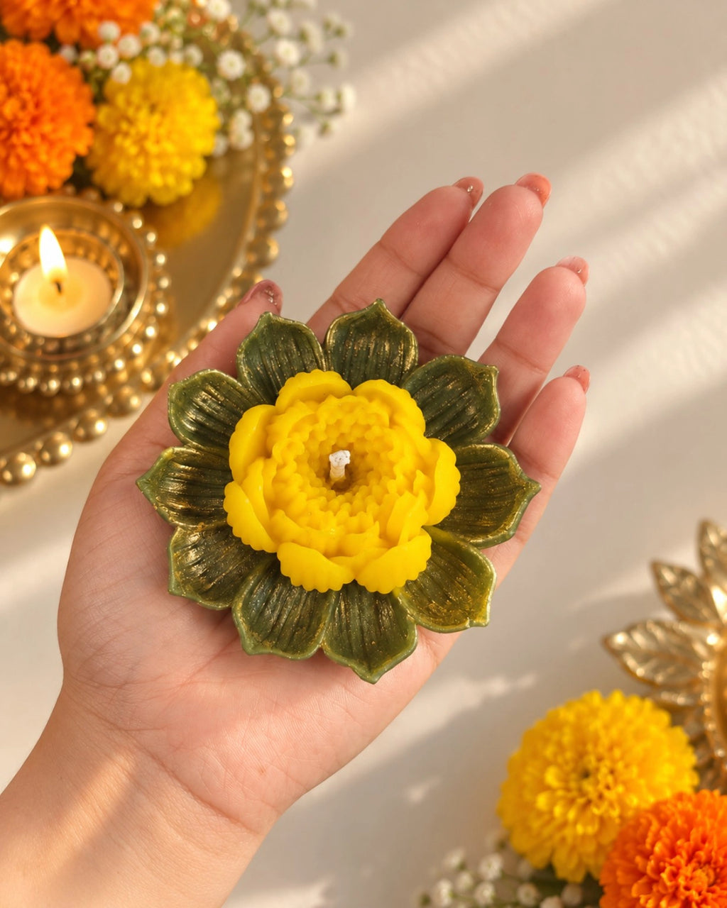 Swarn Kamal (Yellow Lotus) Diwali Pillar Candle