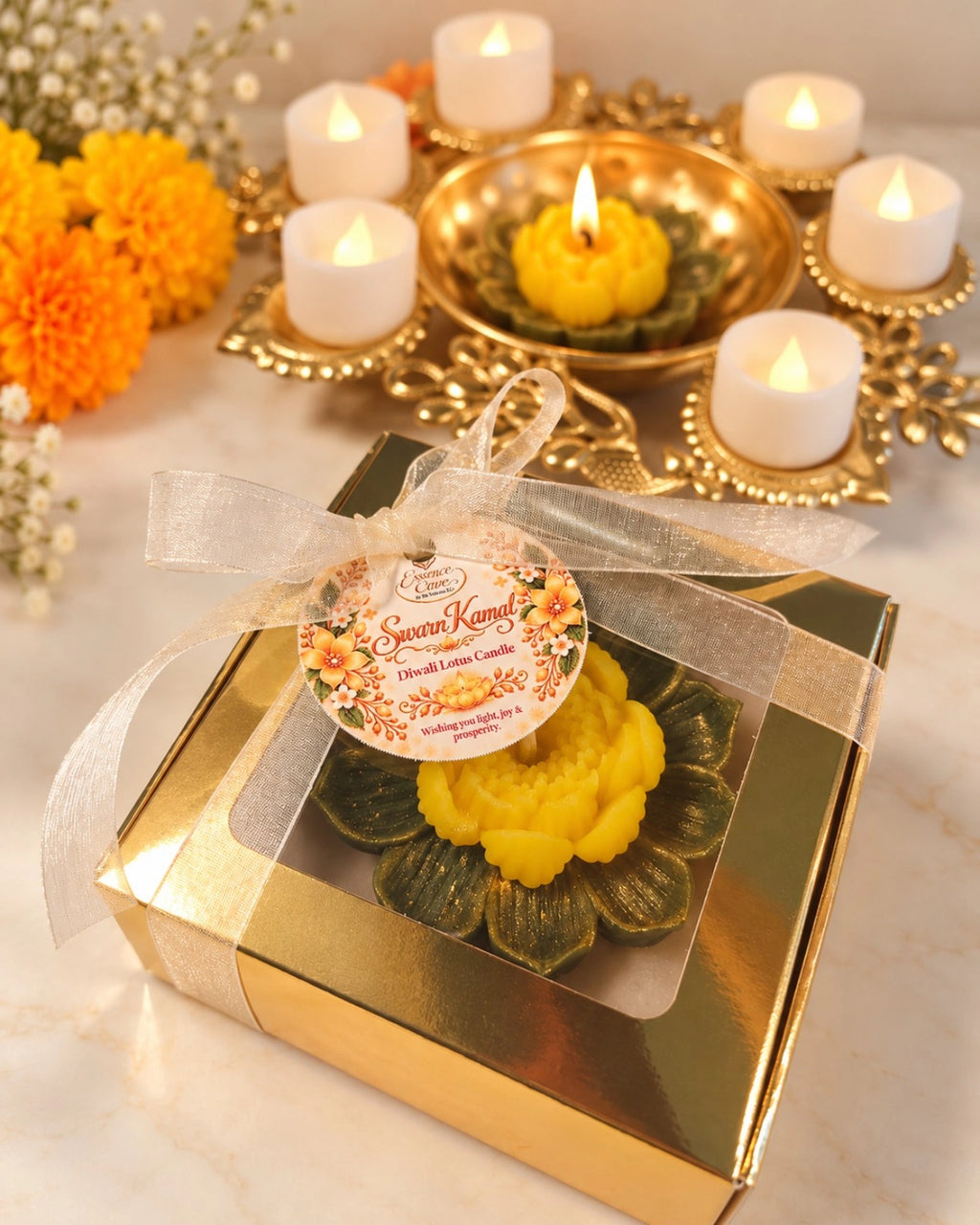 Swarn Kamal (Yellow Lotus) Diwali Pillar Candle