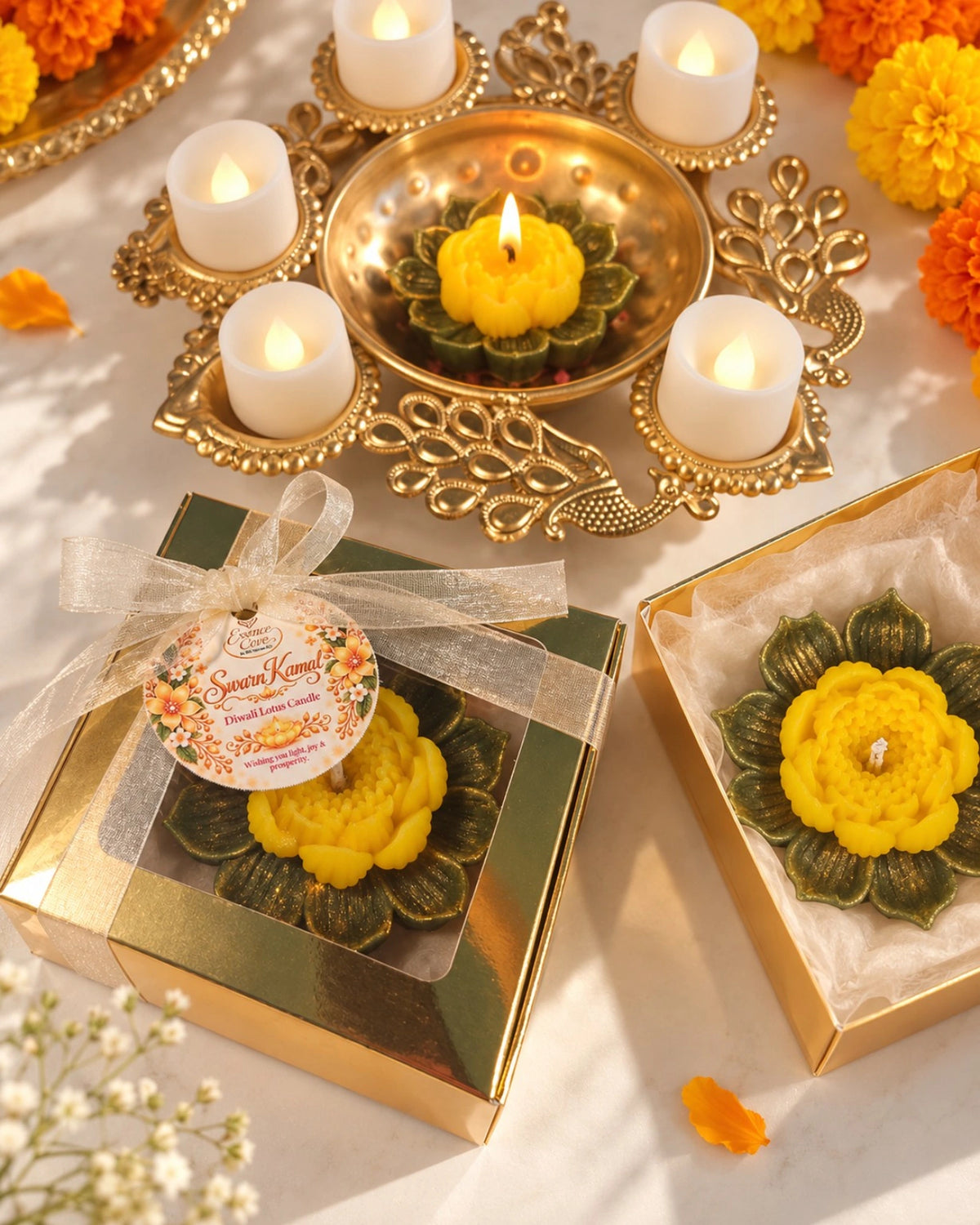 Swarn Kamal (Yellow Lotus) Diwali Pillar Candle