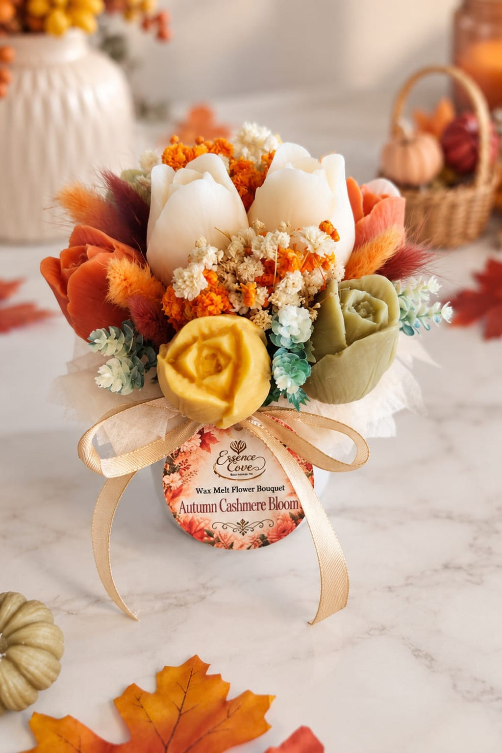 Autumn Cashmere Bloom- Scented Wax Flower Tulip Bouquet Jars