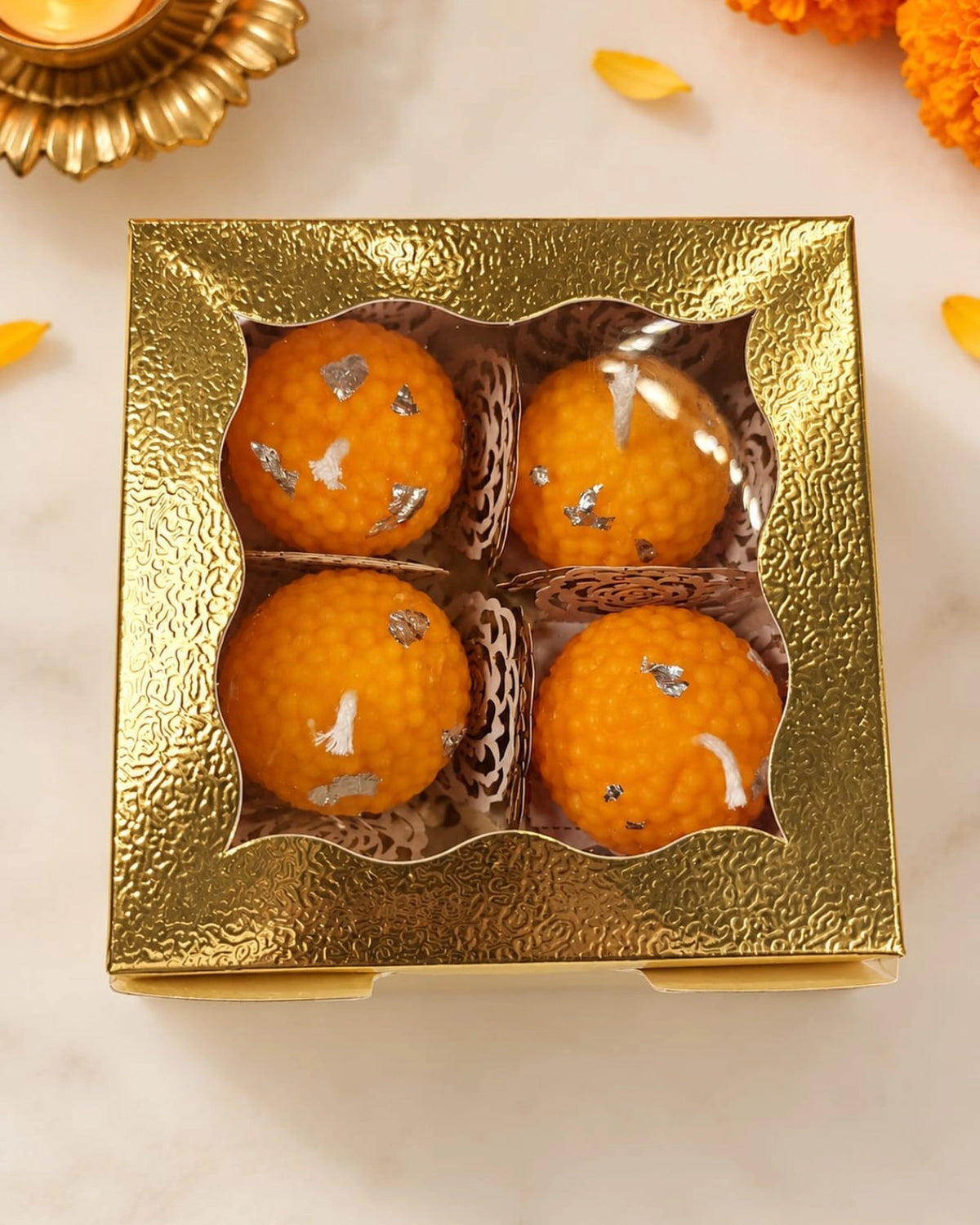 Motichoor Ladoo Diwali Pillar Candle Set