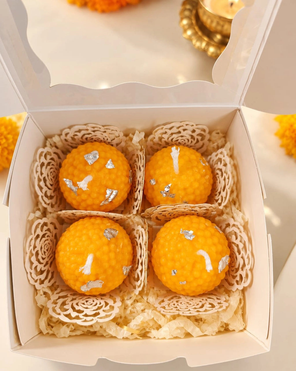Motichoor Ladoo Diwali Pillar Candle Set