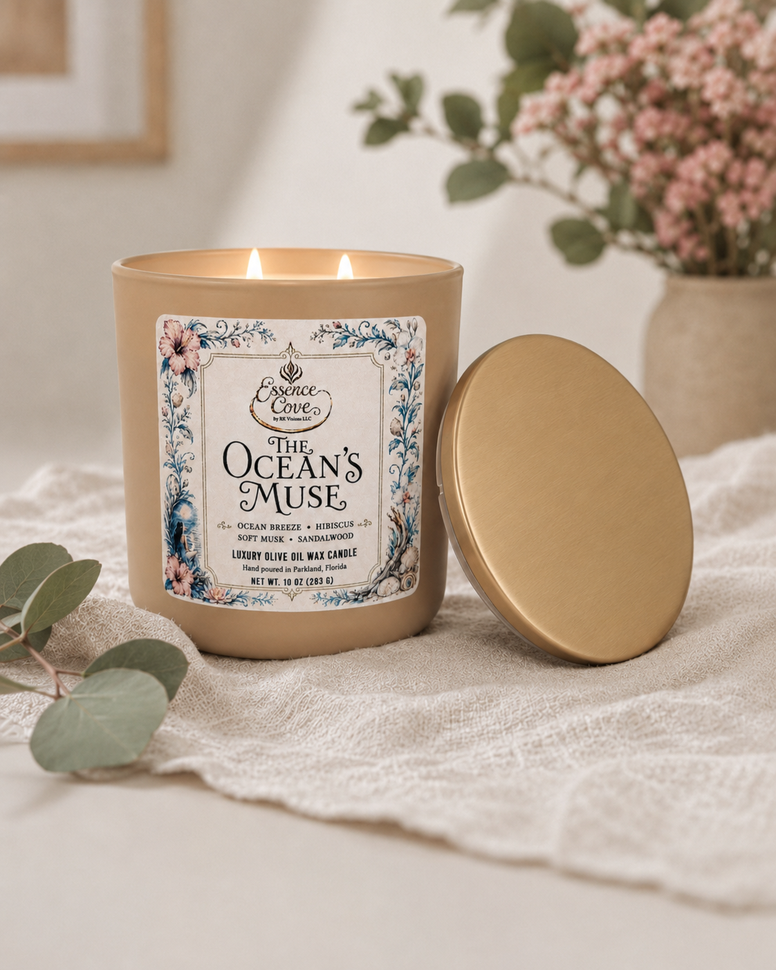 The Ocean’s Muse Luxury Olive Oil Wax Candle – 10 oz