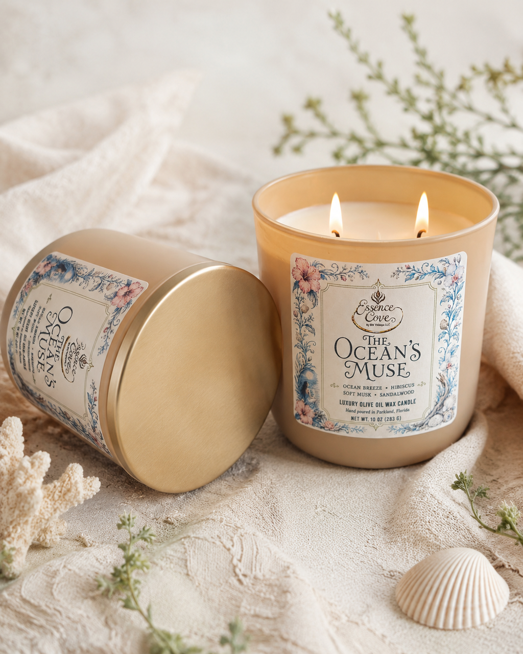 The Ocean’s Muse Luxury Olive Oil Wax Candle – 10 oz