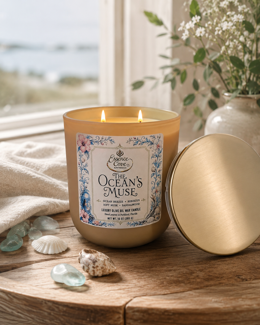 The Ocean’s Muse Luxury Olive Oil Wax Candle – 10 oz