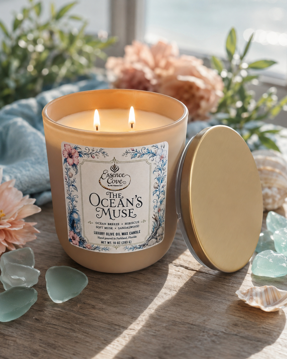 The Ocean’s Muse Luxury Olive Oil Wax Candle – 10 oz