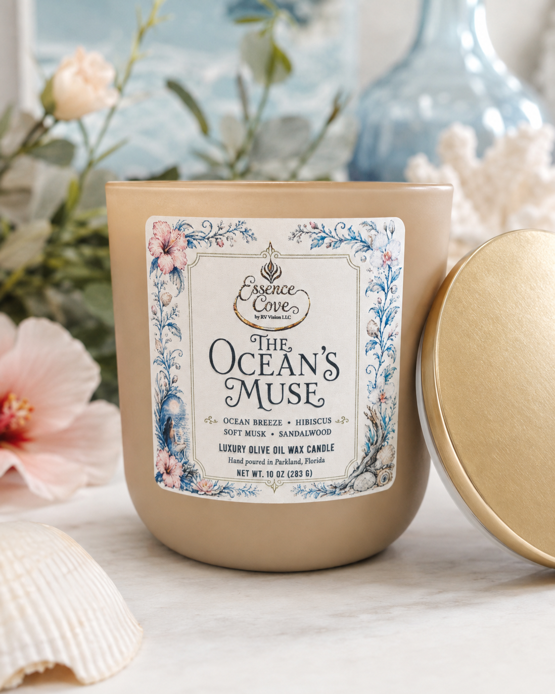 The Ocean’s Muse Luxury Olive Oil Wax Candle – 10 oz