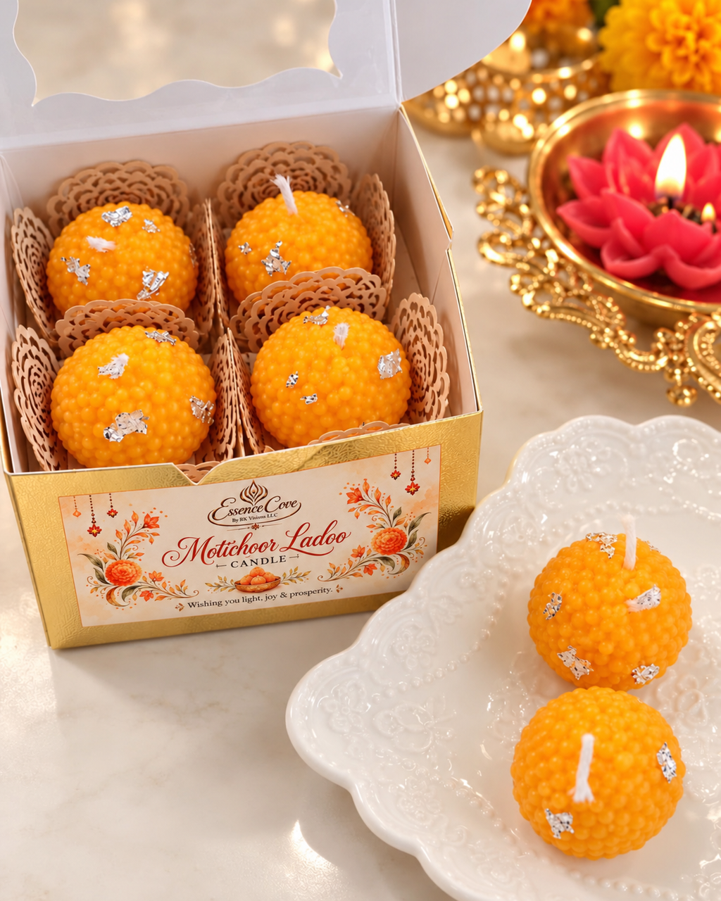 Motichoor Ladoo Diwali Pillar Candle Set